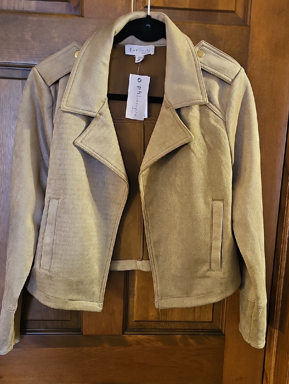 Philosophy Tan Suede-Look Open Front Jacket